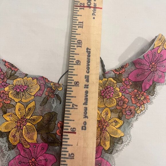 Savage X Fenty Embroidered Floral Lace Sheer Mesh Thong Panties Gray 0–2 - Picture 9 of 10